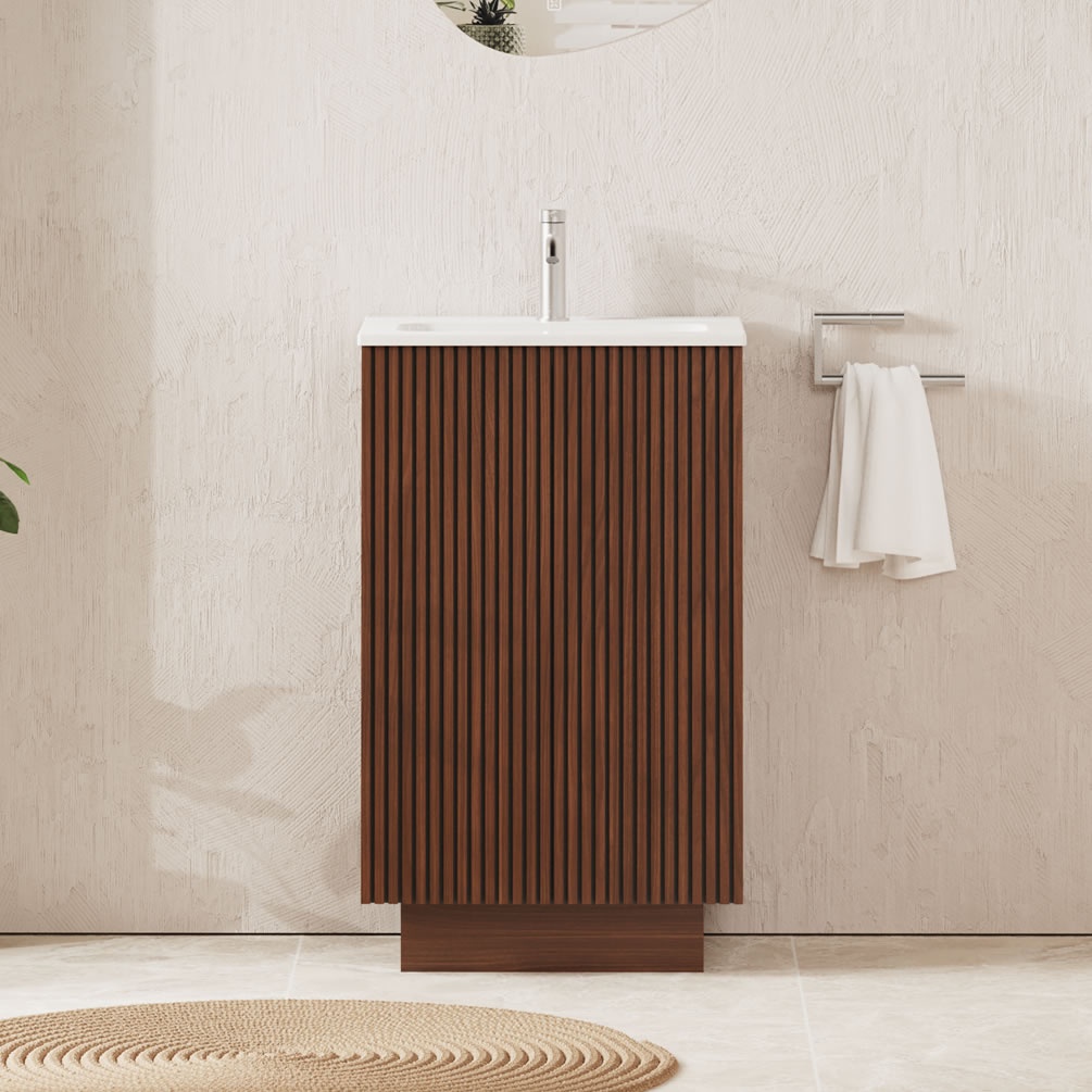 Lifestyle image of Crosswater Limit Royal Walnut 500mm Floorstanding Vanity Unit & Basin